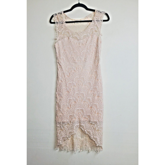 Free People Dress Womens Small IVORY Lace Peek A Boo Slip Sheath Formal Party - Picture 3 of 14